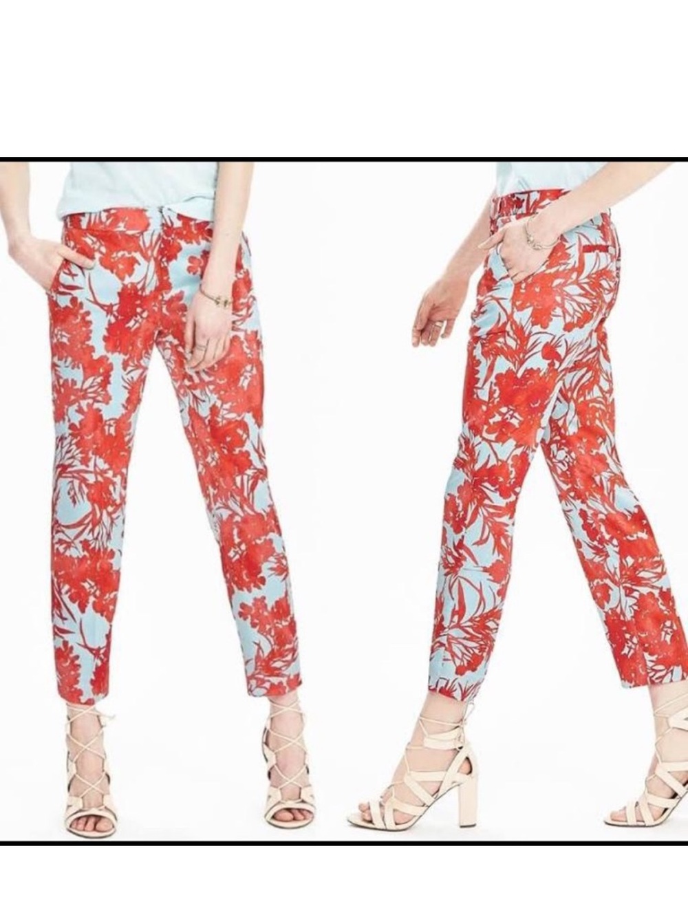 Banana Republic Avery Pant Coral and Aqua Floral cropped pants size 4
